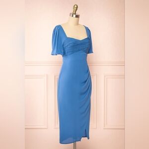 ADELYN RAE Hailey Pleated Front Draped Midi Dress, Size S